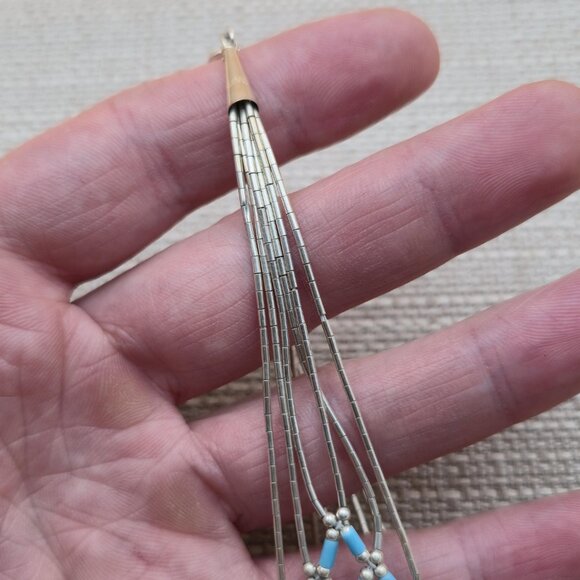 8 Inch Sterling Silver Turquoise Stone Pattern Liquid Silver Bracelet B711 - Picture 3 of 7